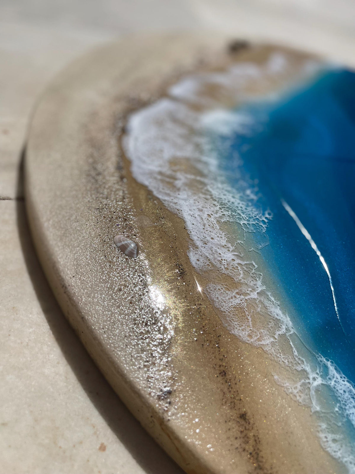 Extra Large Sunset Ocean Resin Wall Art – Hand Painted Sky & Epoxy Waves – XL Round Coastal Statement Piece – Luxury Beach House Decor