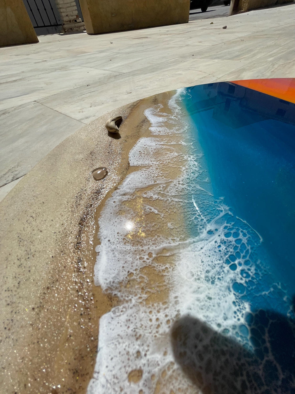 Extra Large Sunset Ocean Resin Wall Art – Hand Painted Sky & Epoxy Waves – XL Round Coastal Statement Piece – Luxury Beach House Decor