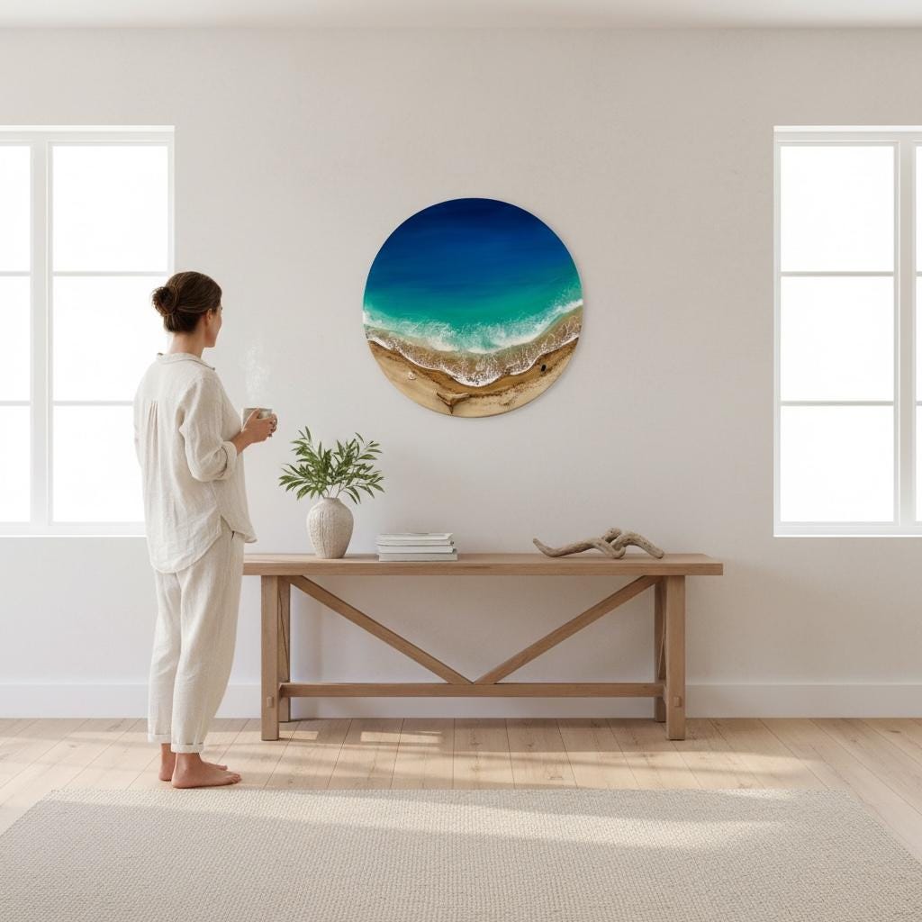 Resin Ocean Wall Art – Round Epoxy Wave Painting – 3D Beach Resin Art – Coastal Home Decor – Ocean Round Wall Art – Handmade Sea Gift
