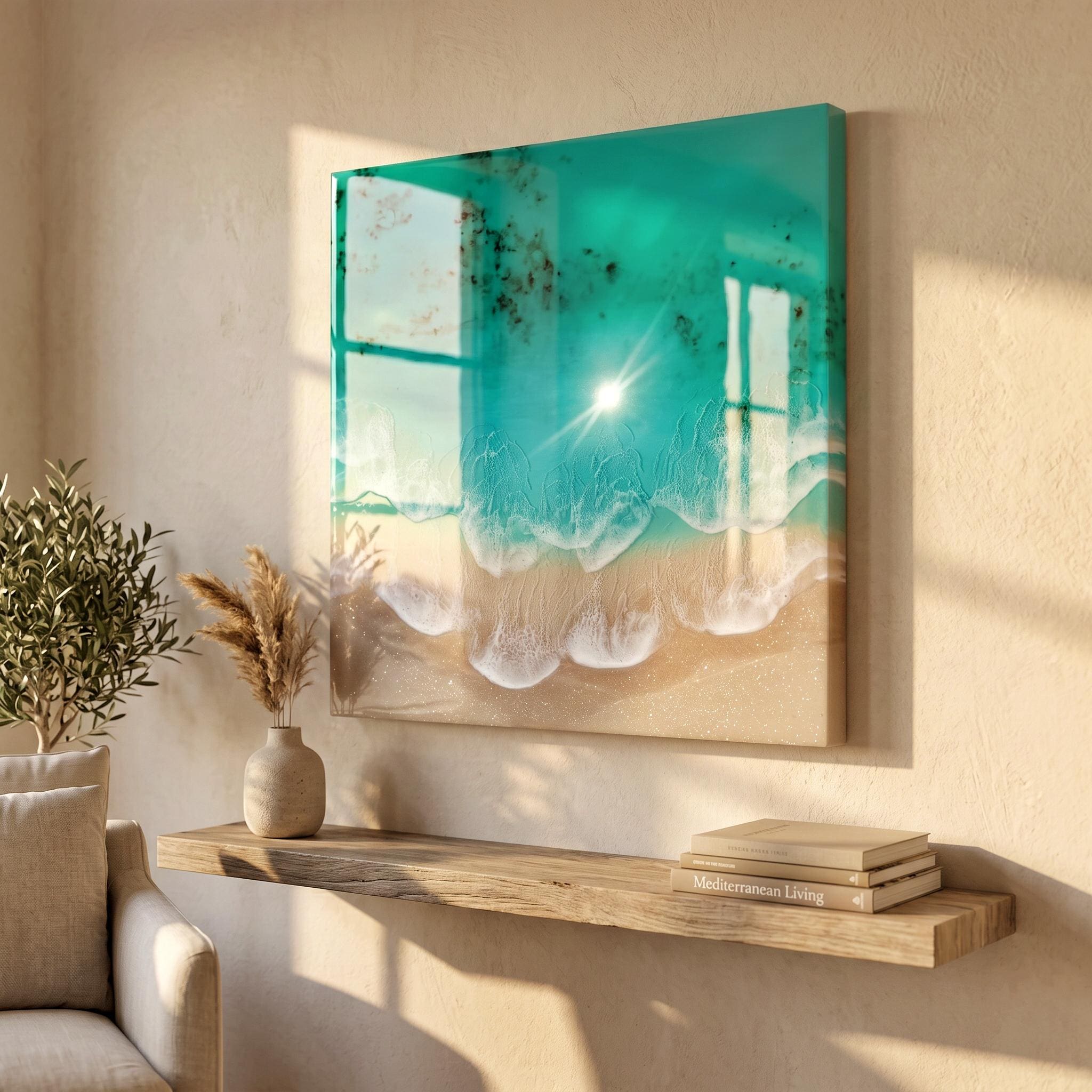 Large 3D Resin Ocean Painting – Coastal Beach Wave Wall Art (80–100 cm)