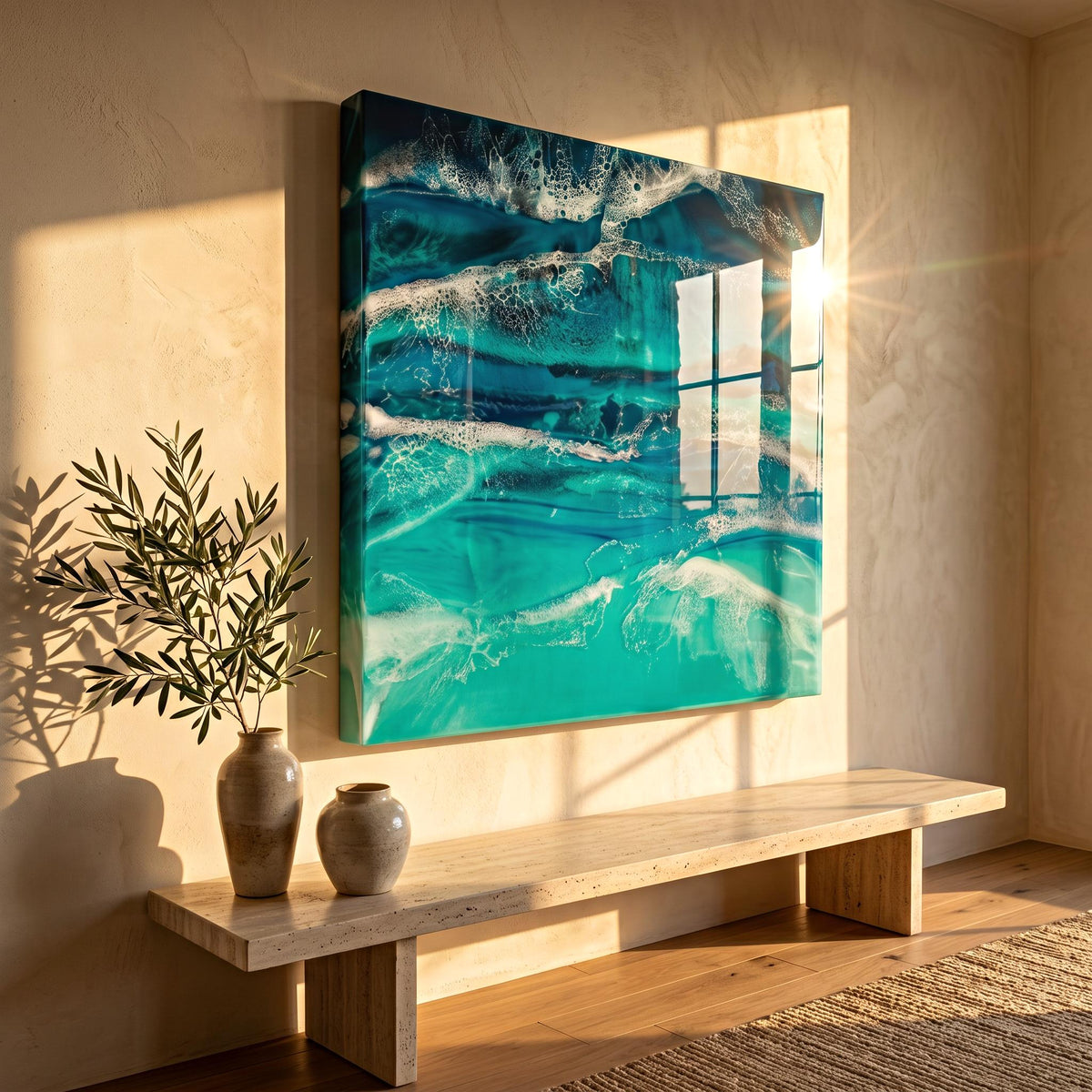 Large Abstract Ocean Resin Wall Art – Handmade Coastal Artwork | Made to Order, Layered Resin Seascape Coastal Feature Piece
