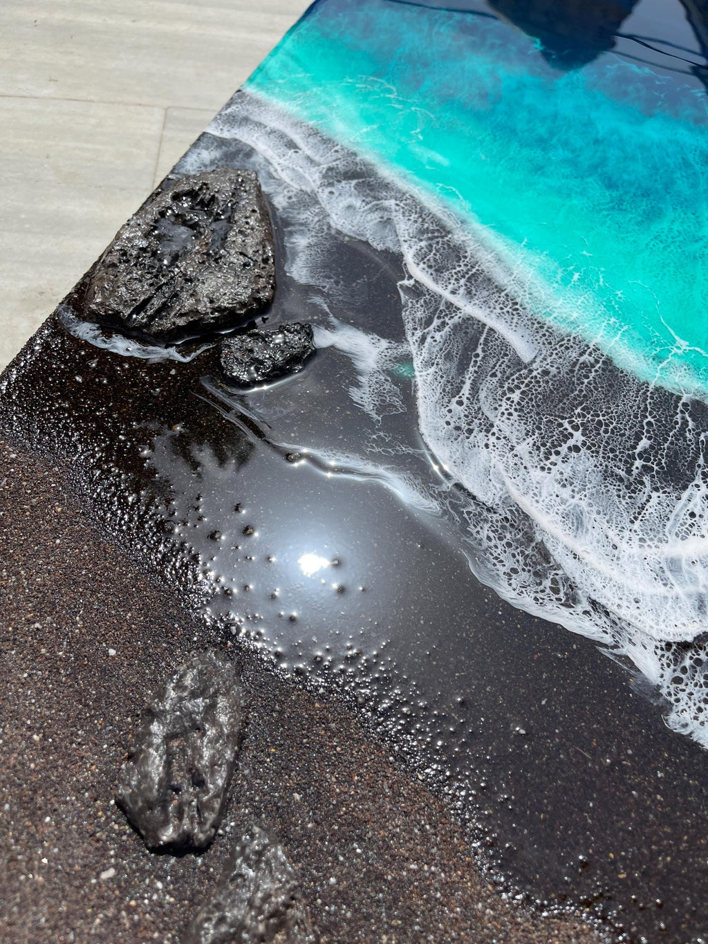 Black Sand Ocean Resin Art – Dramatic Wave Wall Art – Modern Coastal Painting – Textured Epoxy Ocean Artwork – Large Statement Wall Decor