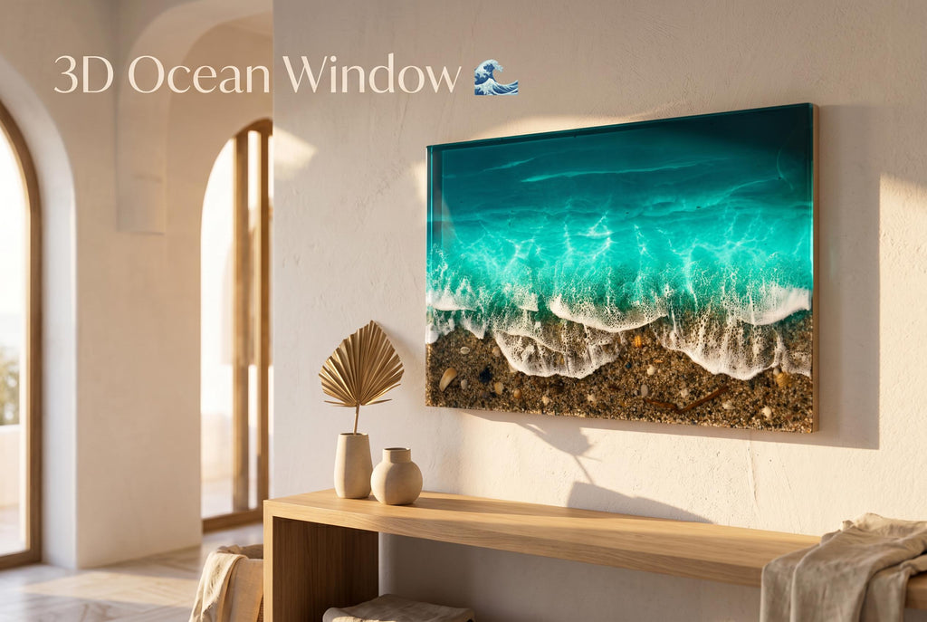 3D Ocean Window Resin Art | Handmade Coastal Wall Decor | Small Beach Artwork | Textured Sea Wave Art | Resin Ocean Series