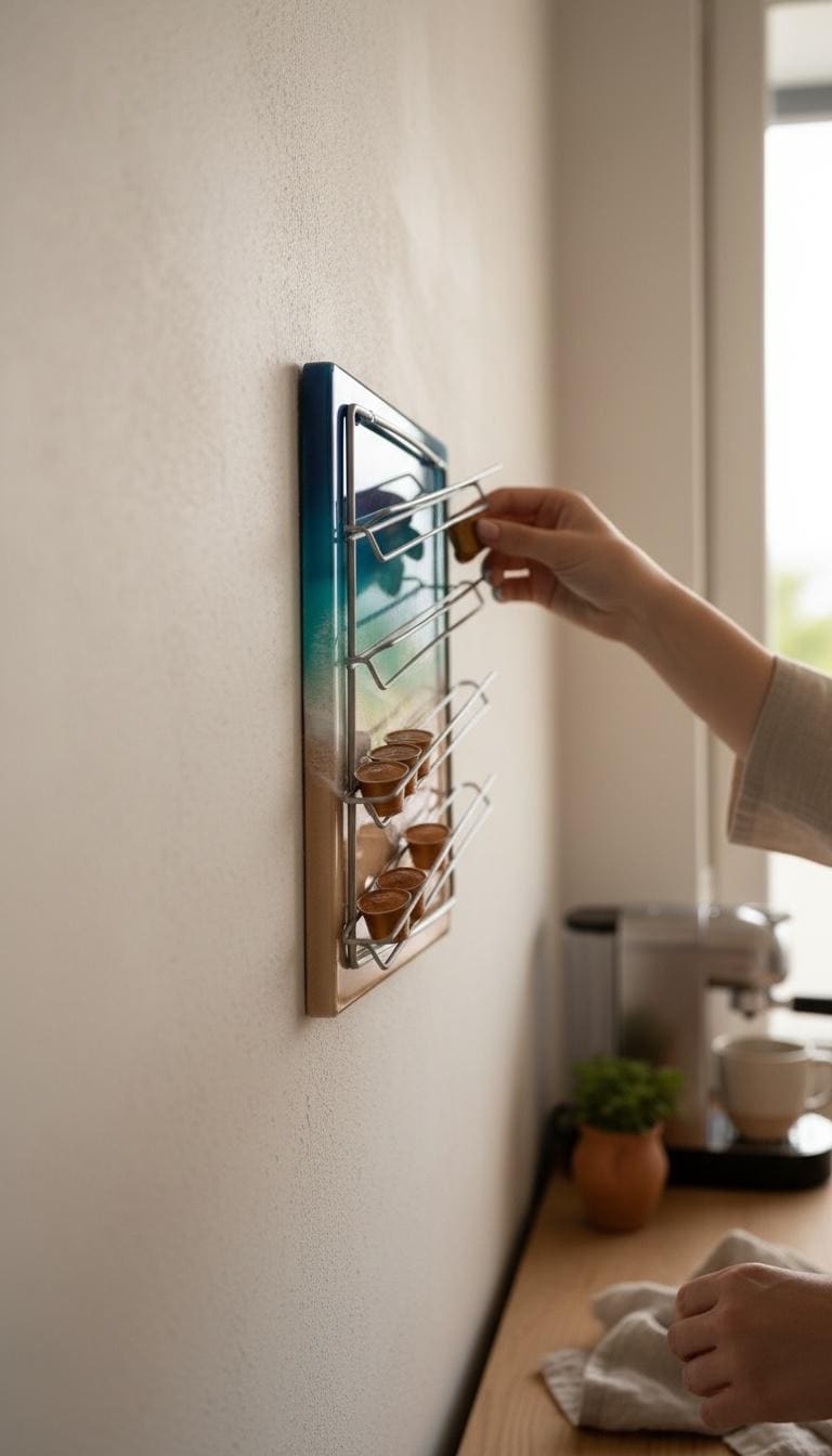 Luxury Resin Coffee Pod Holder | Ocean Wave Capsule Rack | Coastal Kitchen Wall Decor | Handmade Beach Art Storage | Functional Art