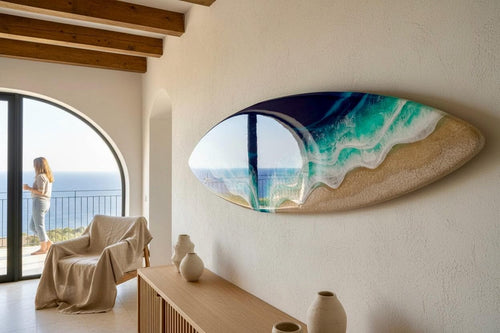 100cm Resin Ocean Surfboard Wall Art | Luxury Coastal Wall Decor | Handmade Beach House Artwork | Real Sand & Resin Waves | Made in Spain