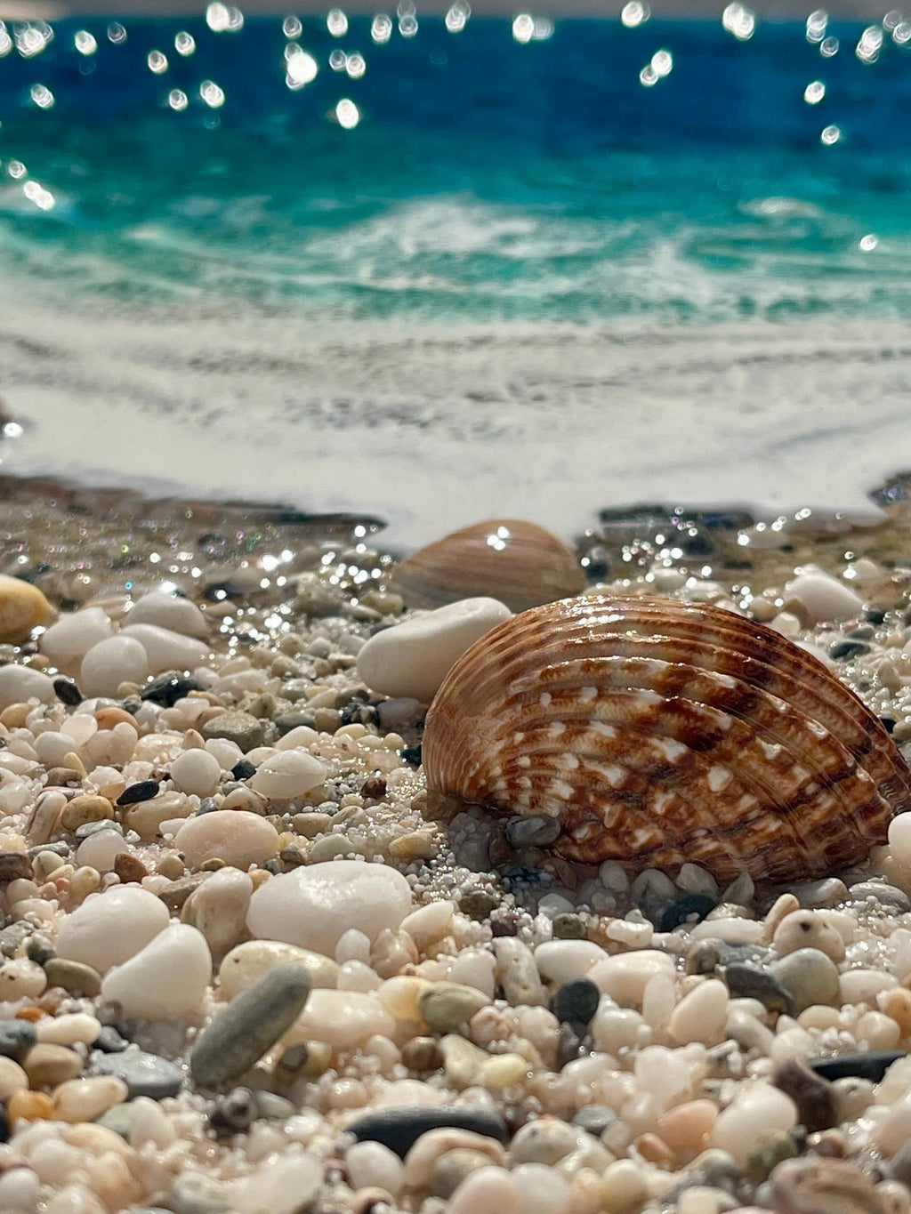 Playa de los Muertos Resin Ocean Art – Real Sand & Shell Beach Wall Art – Large Handmade Coastal Artwork – Textured Epoxy Sea Painting