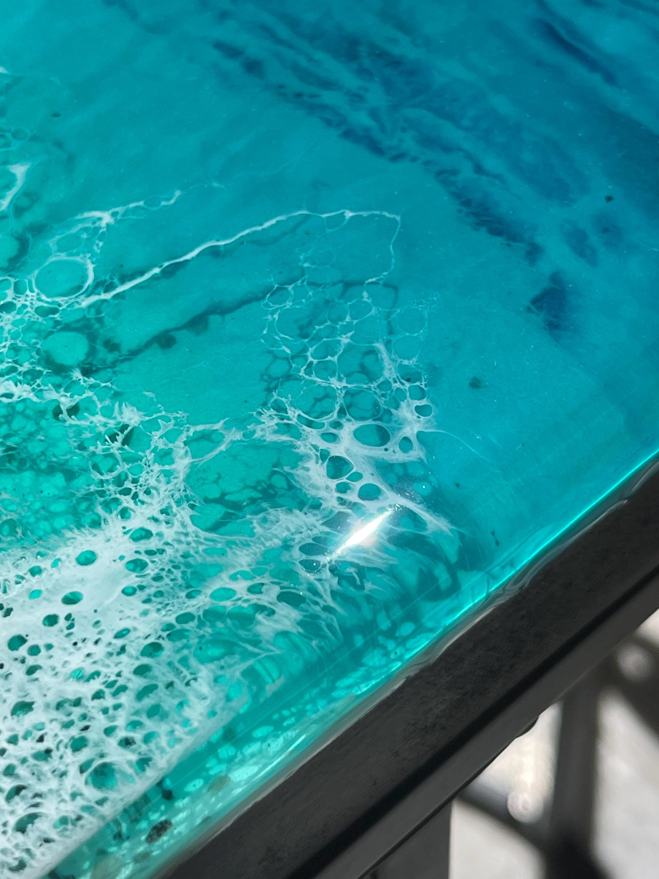 Handmade Resin Ocean Side Table – 3D Coastal Art Table, Epoxy Wave Table, Beach House Decor, Luxury Ocean Furniture, Unique Statement Piece