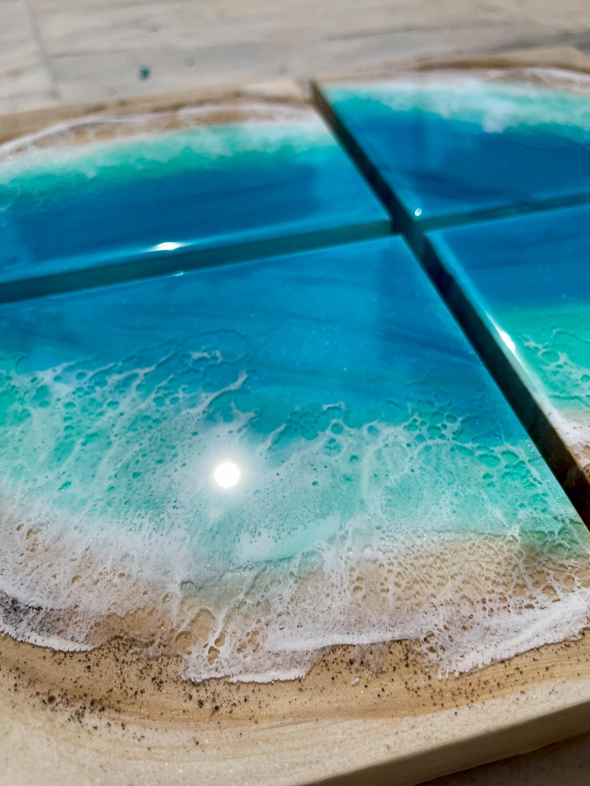 Handmade Resin Ocean Wall Art Block | Luxury Coastal Beach Decor | Mediterranean Villa Style Mini Ocean Artwork | 15x15cm Resin Art
