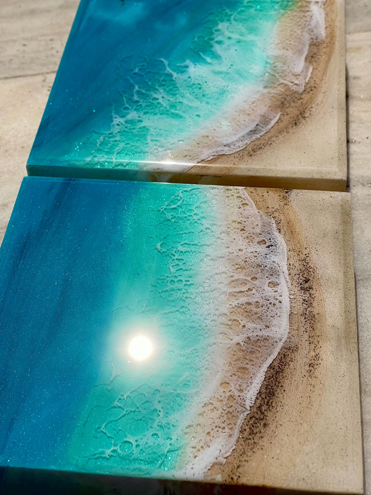 Handmade Resin Ocean Wall Art Block | Luxury Coastal Beach Decor | Mediterranean Villa Style Mini Ocean Artwork | 15x15cm Resin Art