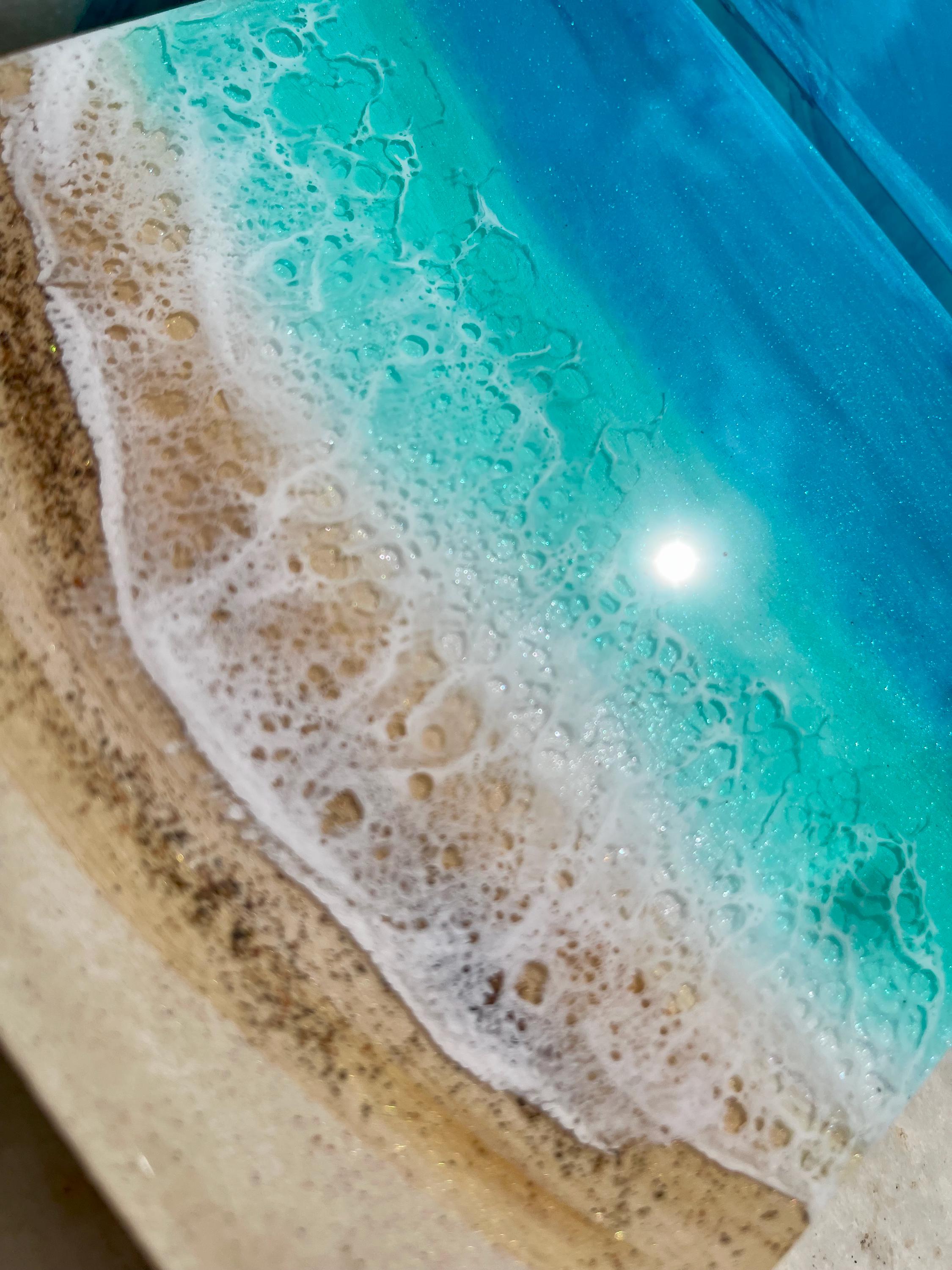 Set of 4 Resin Ocean Wall Art Blocks | Luxury Coastal Wall Decor | Mediterranean Beach Villa Art | Modular Ocean Resin Artwork Set