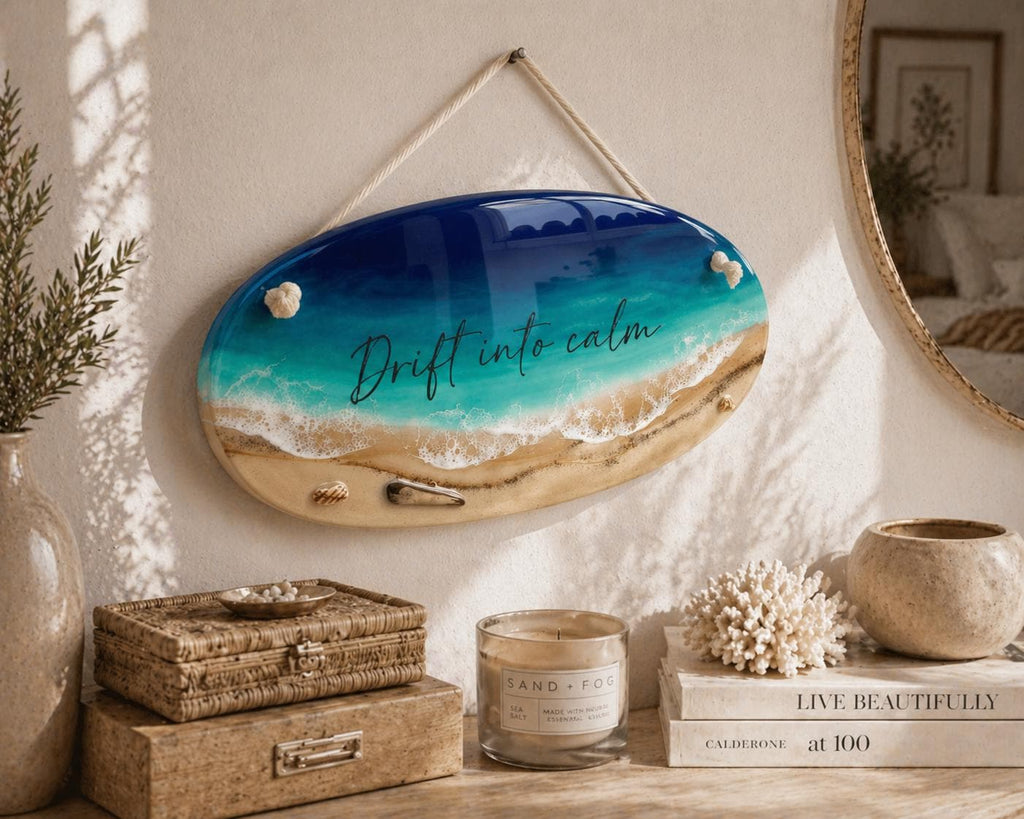 Personalised Coastal Resin Sign | Ocean Wall Art | Beach House Decor | Custom Text Available | Handmade Sea Art Spain