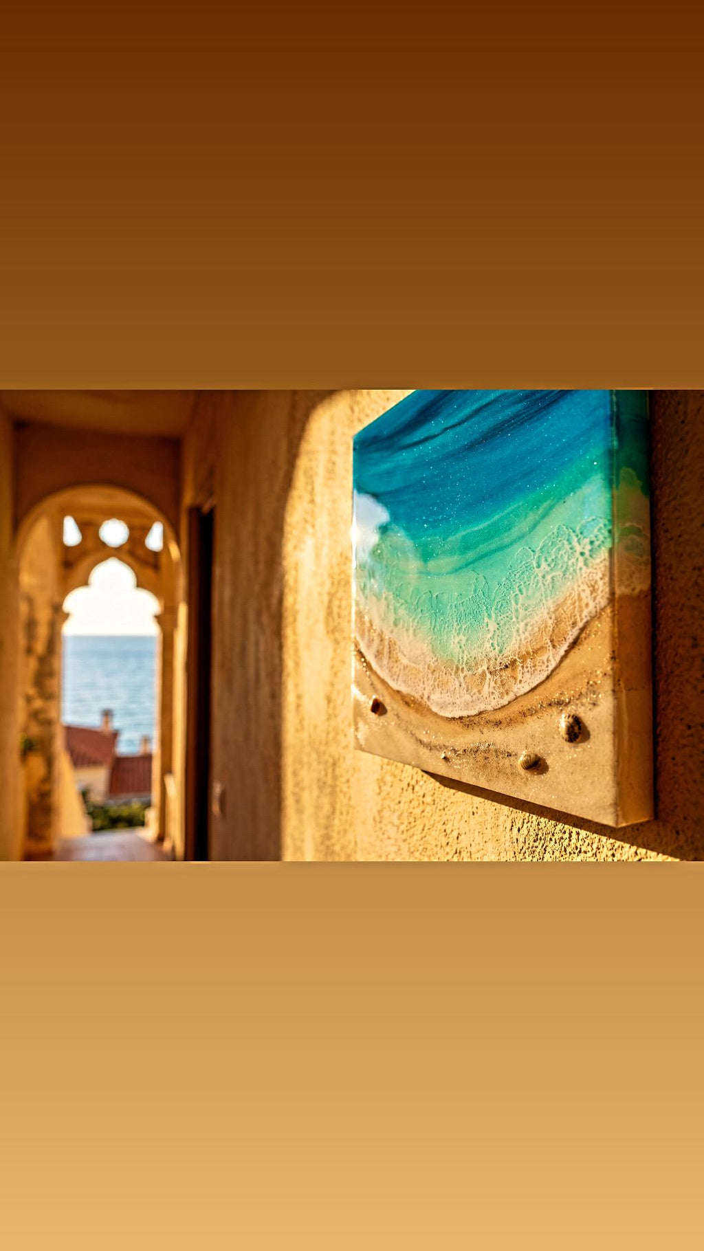 Luxury Resin Ocean Wall Art 30x30 cm | Handmade Coastal Beach Artwork | Modern Mediterranean Decor | Turquoise Resin Painting