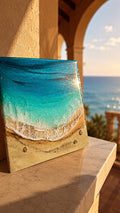 Luxury Resin Ocean Wall Art 30x30 cm | Handmade Coastal Beach Artwork | Modern Mediterranean Decor | Turquoise Resin Painting