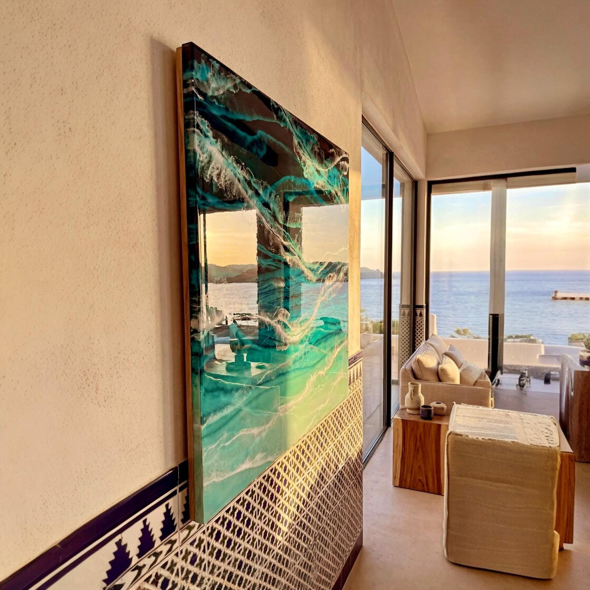 Extra Large Abstract Ocean Resin Wall Art – Handmade Coastal Artwork | Made to Order, Layered Resin Seascape Coastal Feature Piece, 1m x 1m
