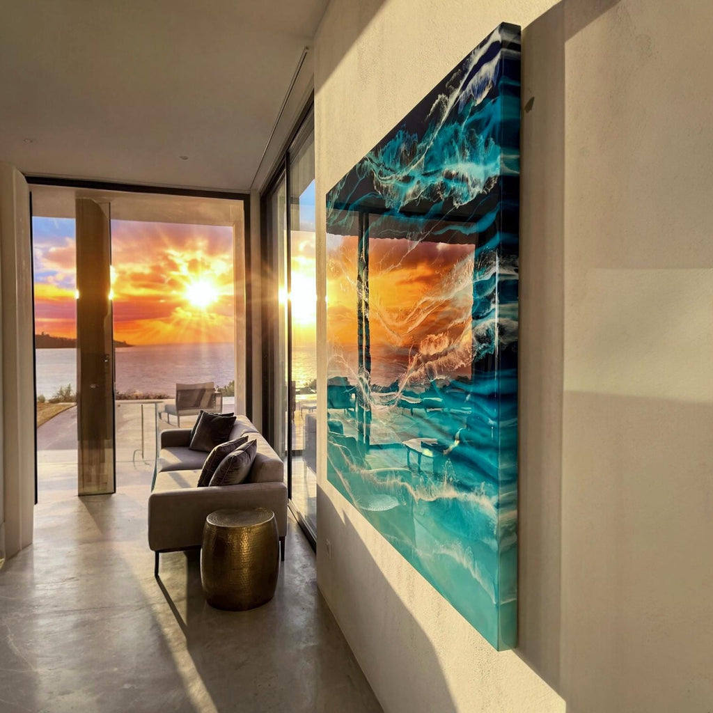 Extra Large Abstract Ocean Resin Wall Art – Handmade Coastal Artwork | Made to Order, Layered Resin Seascape Coastal Feature Piece, 1m x 1m