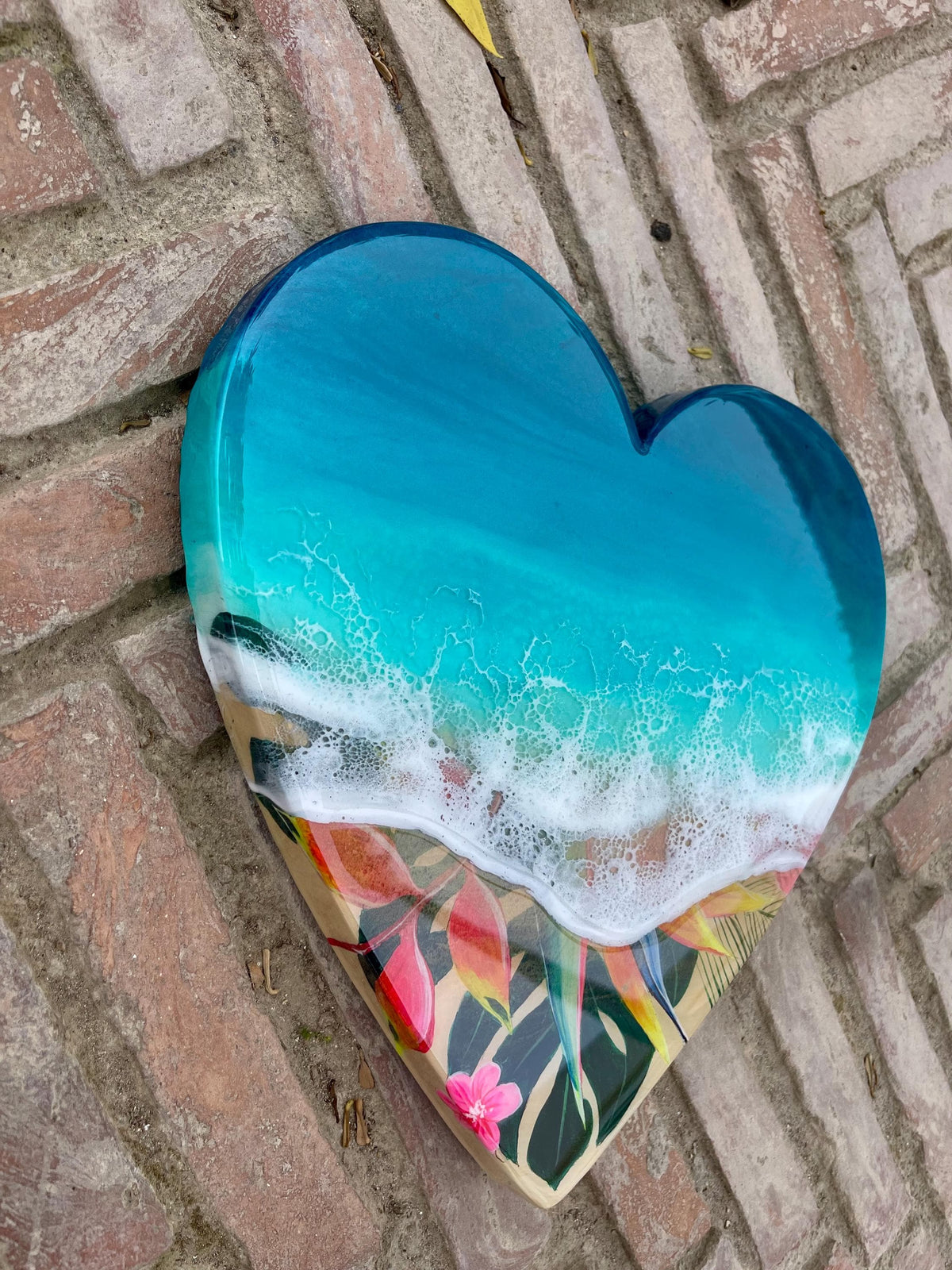 Medium Resin Ocean Wall Art 50cm | Tropical Beach Heart Decor | Coastal Home Decor | Handmade Sea Wave Art | Unique Resin Artwork