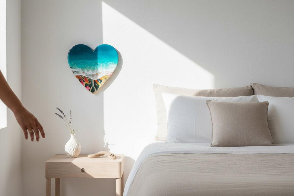 Small Resin Ocean Wall Art 30cm | Heart Beach Decor | Tropical Coastal Gift | Handmade Resin Sea Art | Unique Wall Hanging