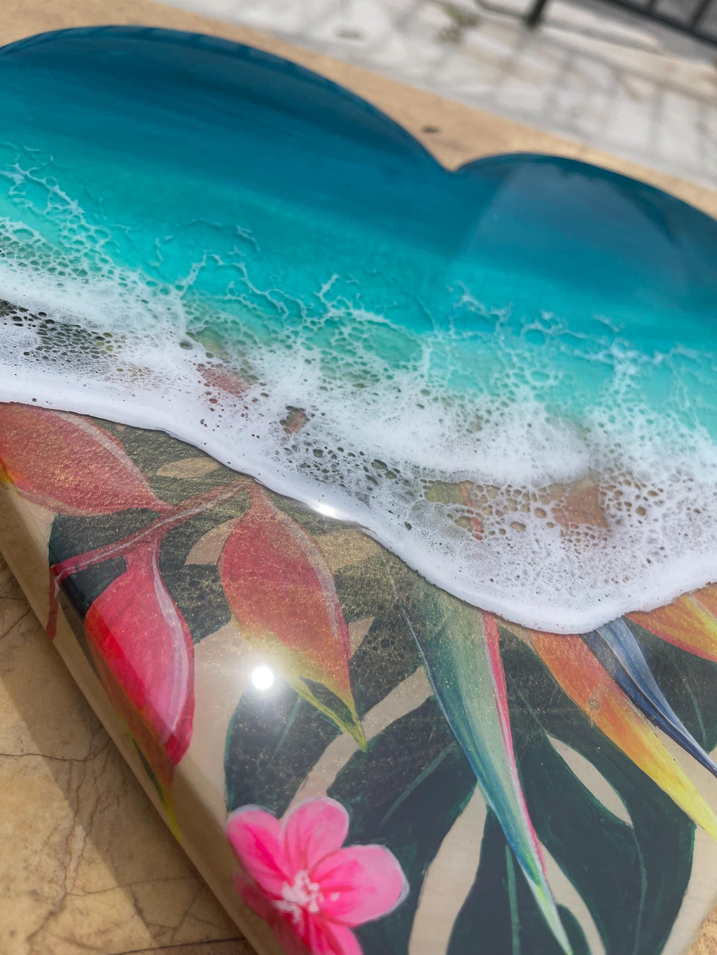 Medium Resin Ocean Wall Art 50cm | Tropical Beach Heart Decor | Coastal Home Decor | Handmade Sea Wave Art | Unique Resin Artwork