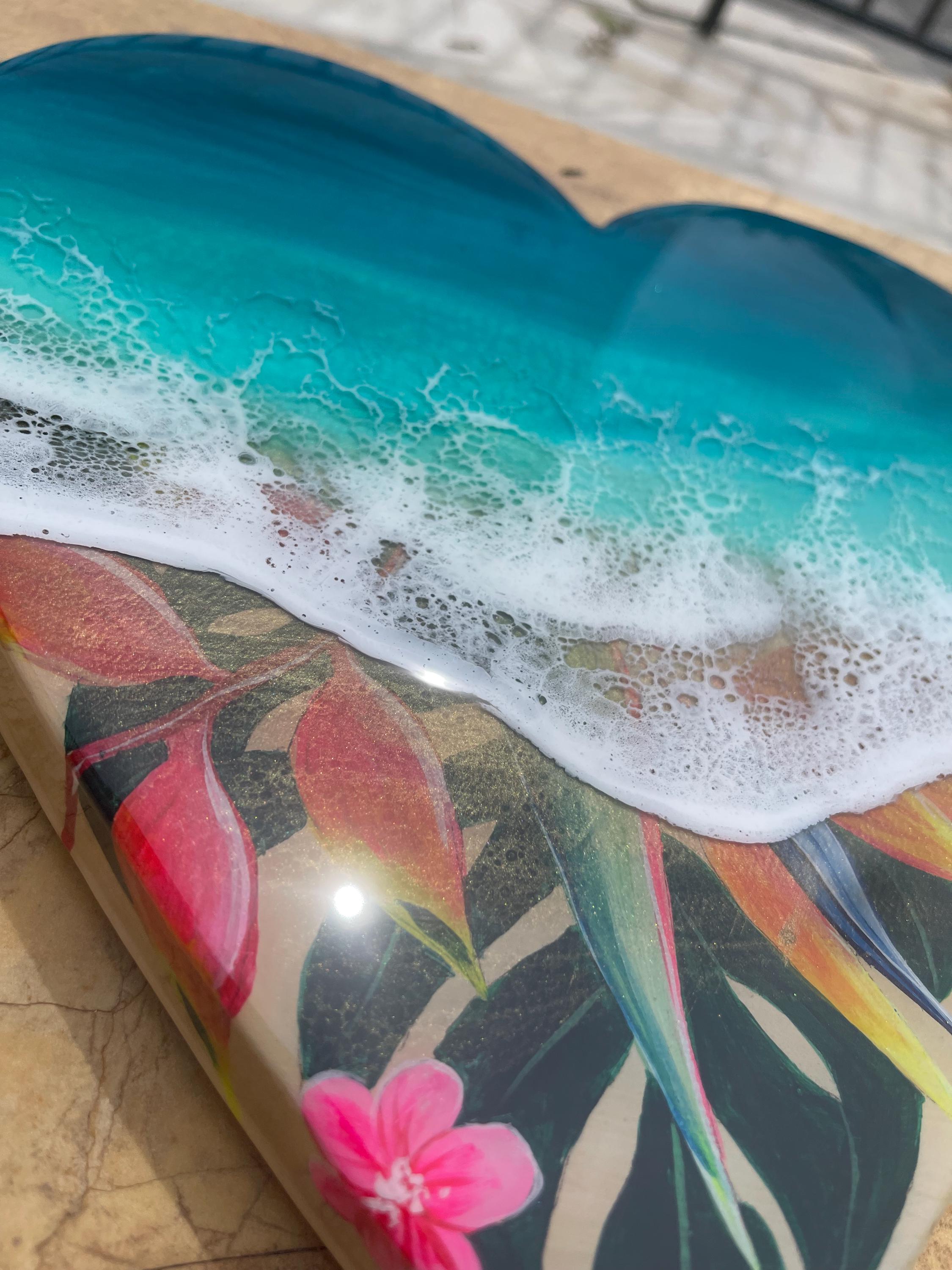 Medium Resin Ocean Wall Art 50cm | Tropical Beach Heart Decor | Coastal Home Decor | Handmade Sea Wave Art | Unique Resin Artwork