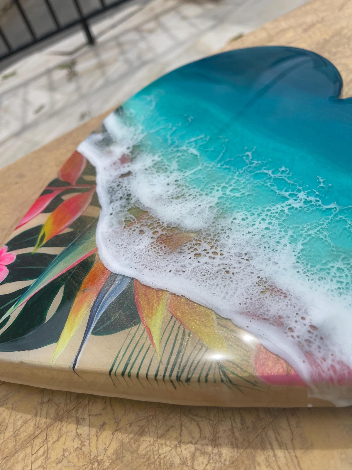 Medium Resin Ocean Wall Art 50cm | Tropical Beach Heart Decor | Coastal Home Decor | Handmade Sea Wave Art | Unique Resin Artwork