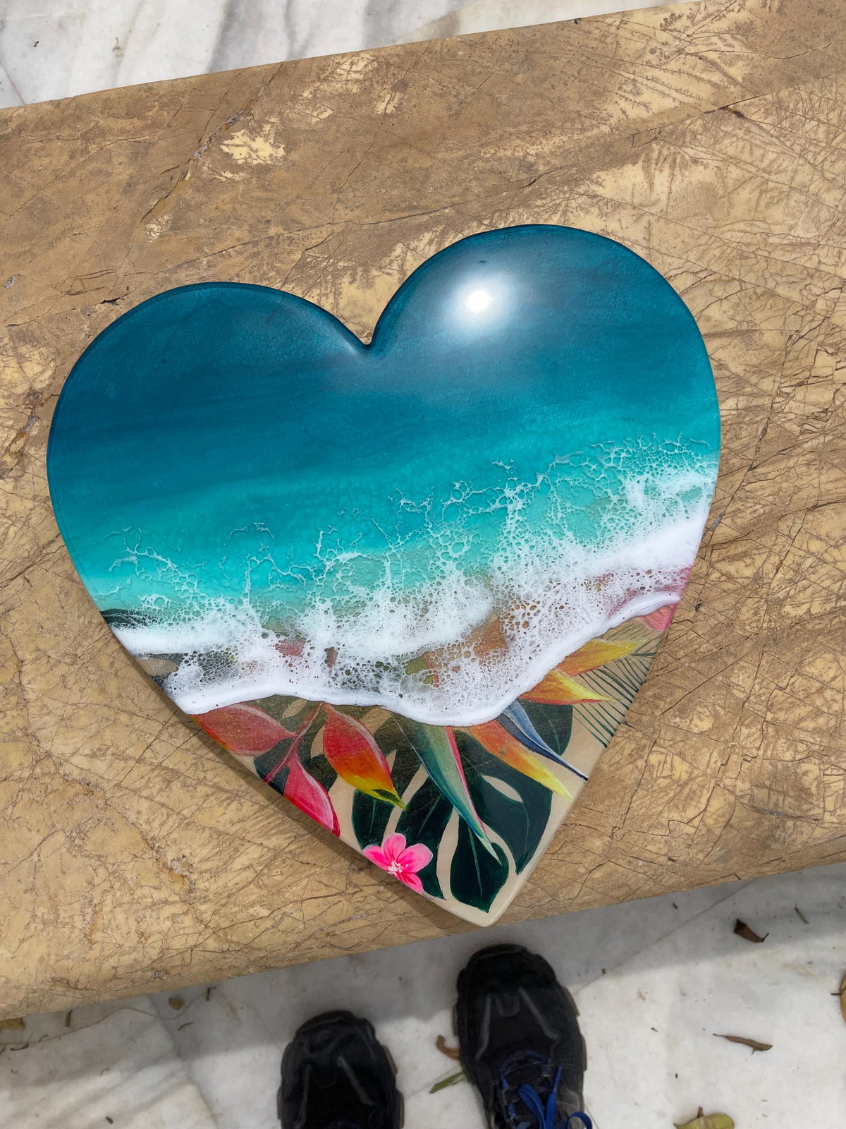 Medium Resin Ocean Wall Art 50cm | Tropical Beach Heart Decor | Coastal Home Decor | Handmade Sea Wave Art | Unique Resin Artwork