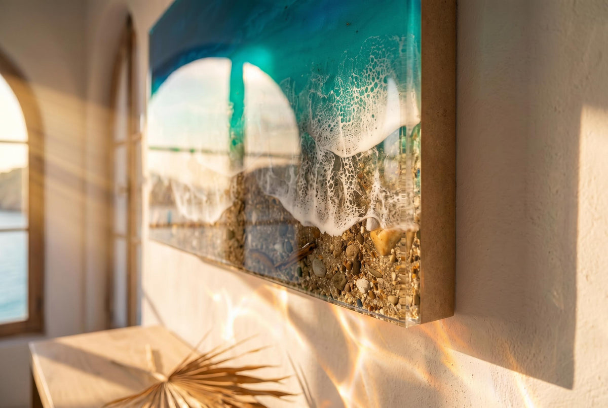 3D Ocean Window Wall Art | Handmade Resin Coastal Artwork | Medium Beach Wave Decor | Textured Sea Art | Resin Ocean Series