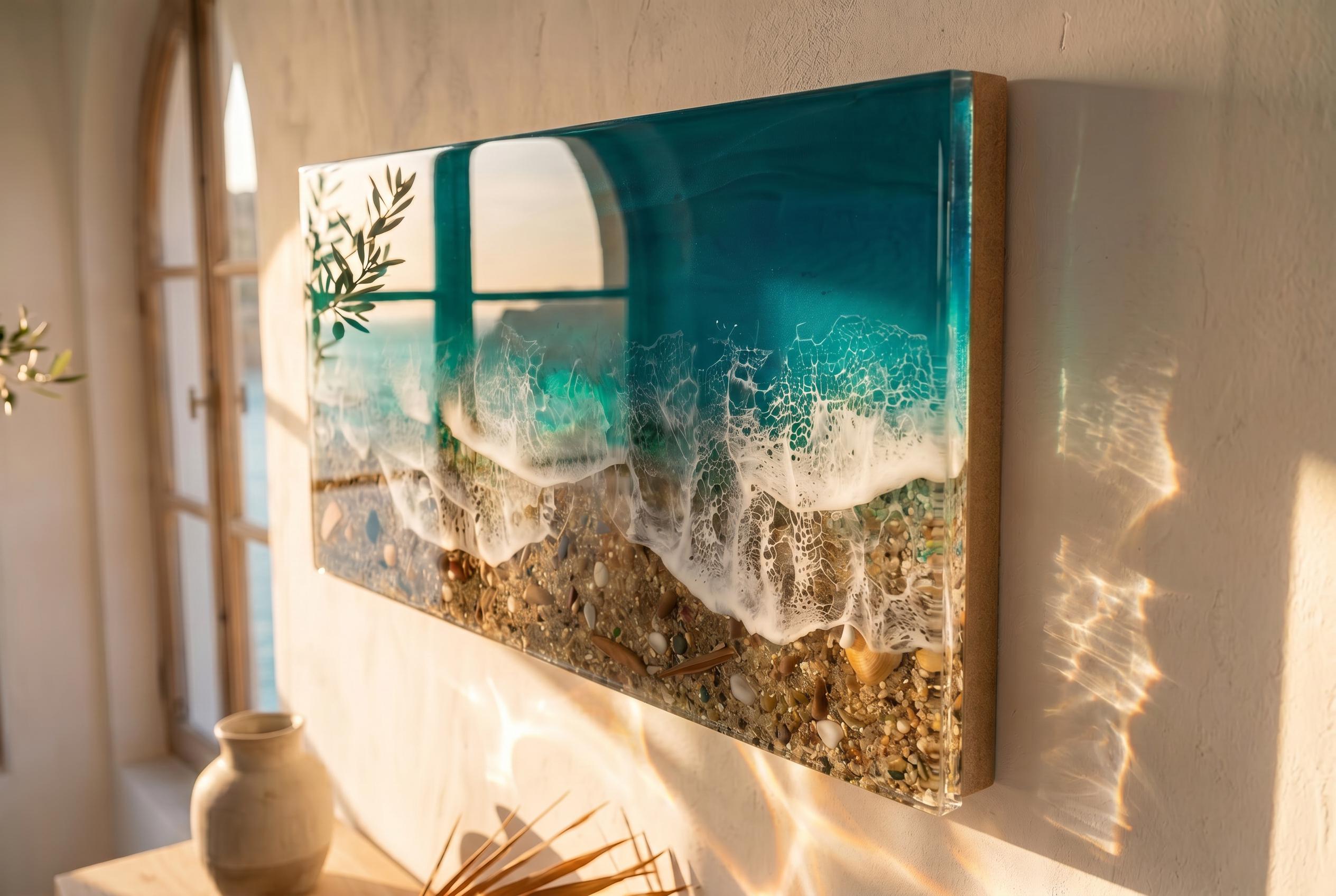3D Ocean Window Wall Art | Handmade Resin Coastal Artwork | Medium Beach Wave Decor | Textured Sea Art | Resin Ocean Series