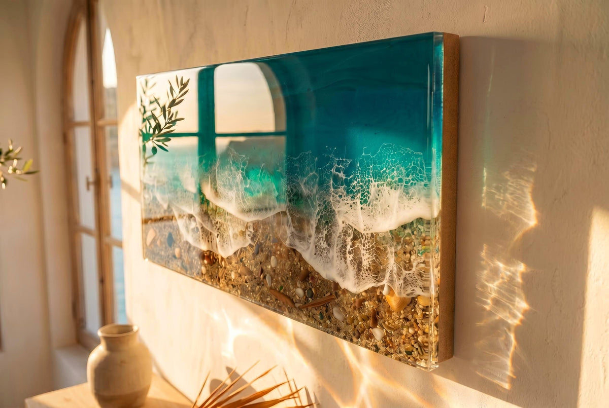 3D Ocean Window Resin Art | Handmade Coastal Wall Decor | Small Beach Artwork | Textured Sea Wave Art | Resin Ocean Series