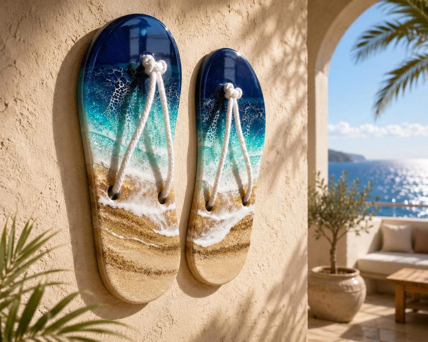 Handmade Resin Flip Flop Wall Decor: Coastal Beach Art with Starfish