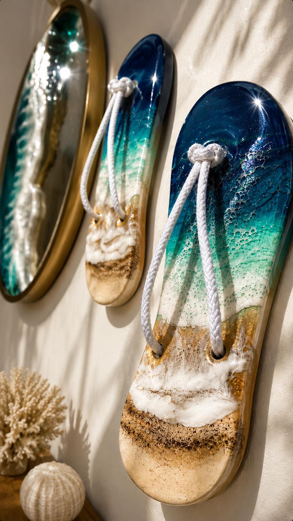 Handmade Resin Flip Flop Wall Decor: Coastal Beach Art with Starfish