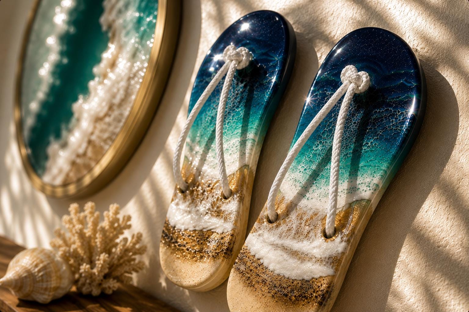 Handmade Resin Flip Flop Wall Decor: Coastal Beach Art with Starfish