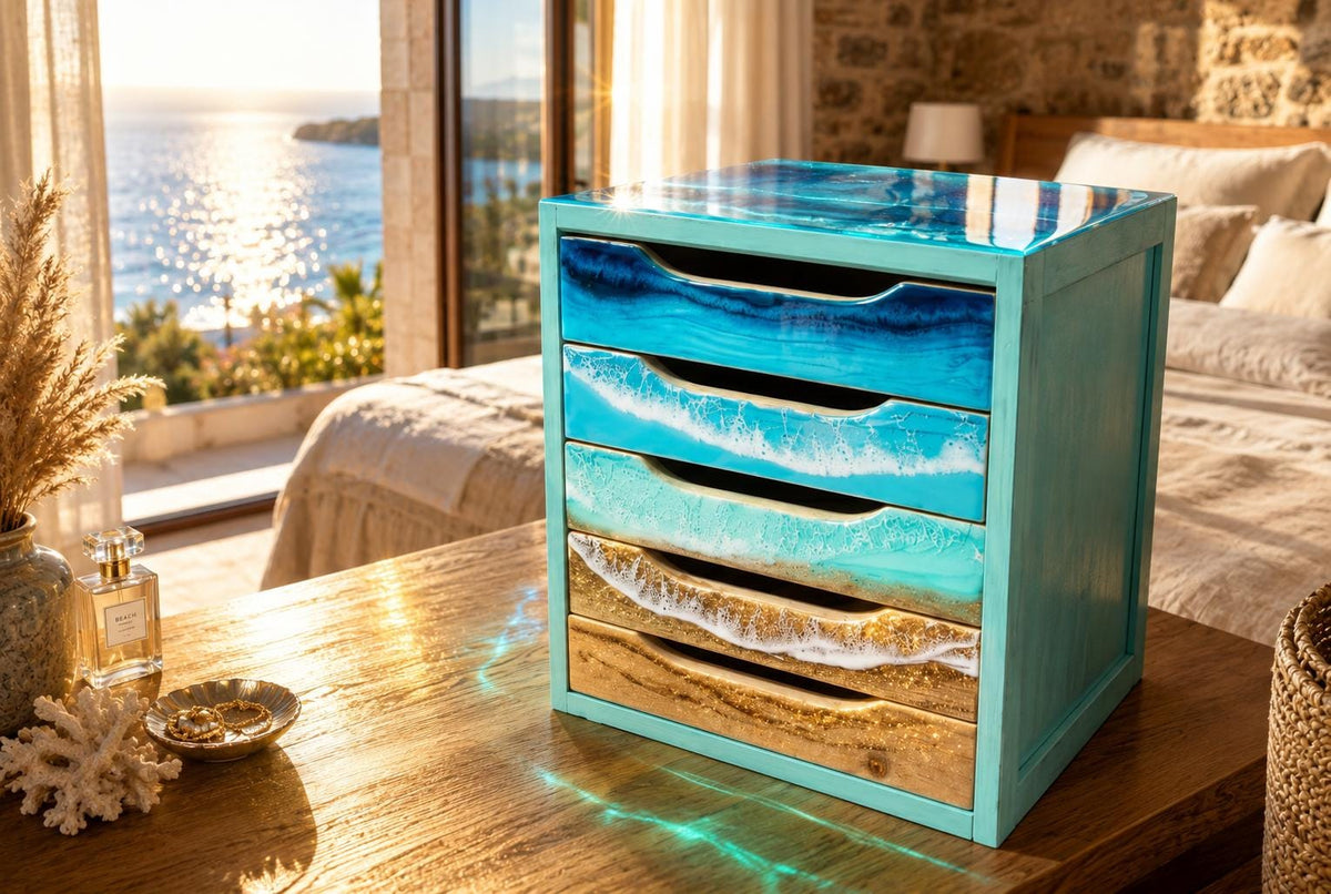 Ocean Resin Drawer Organizer | Coastal Desk Organizer | Beach House Storage Box | Handmade Ocean Decor | Luxury Coastal Bedroom Decor
