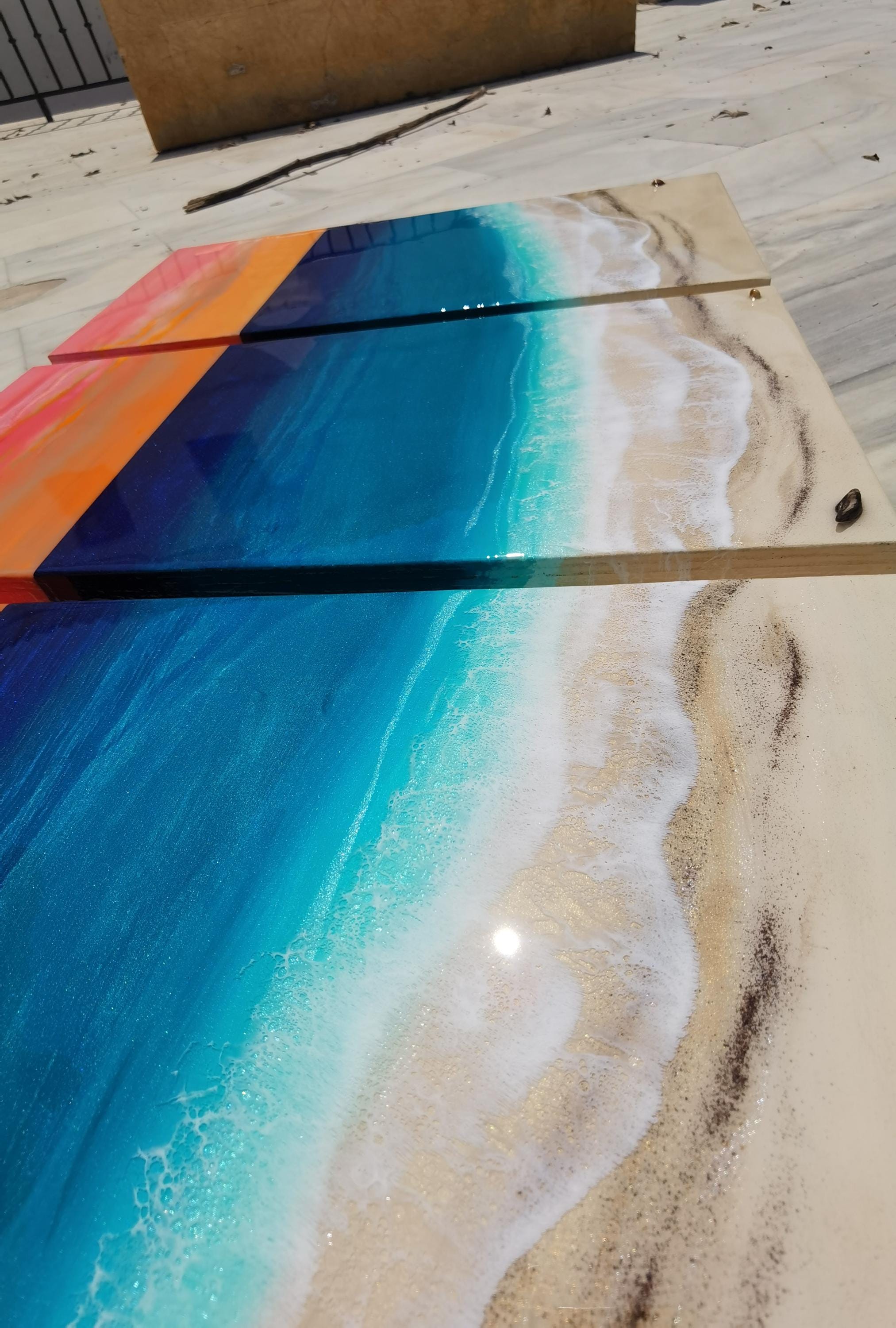 Extra Large Resin Ocean Sunset Triptych | Luxury Coastal Wall Art | Statement Beach House Decor | Handmade Resin Seascape | Oversized Art