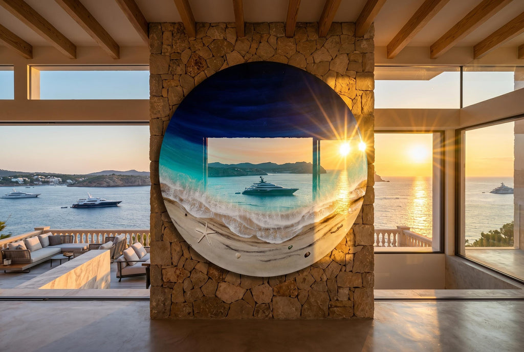 Large Resin Ocean Wall Art – 100cm Round Epoxy Wave Painting – XL 3D Beach Resin Art – Coastal Home Decor – Big Ocean Wall Hanging