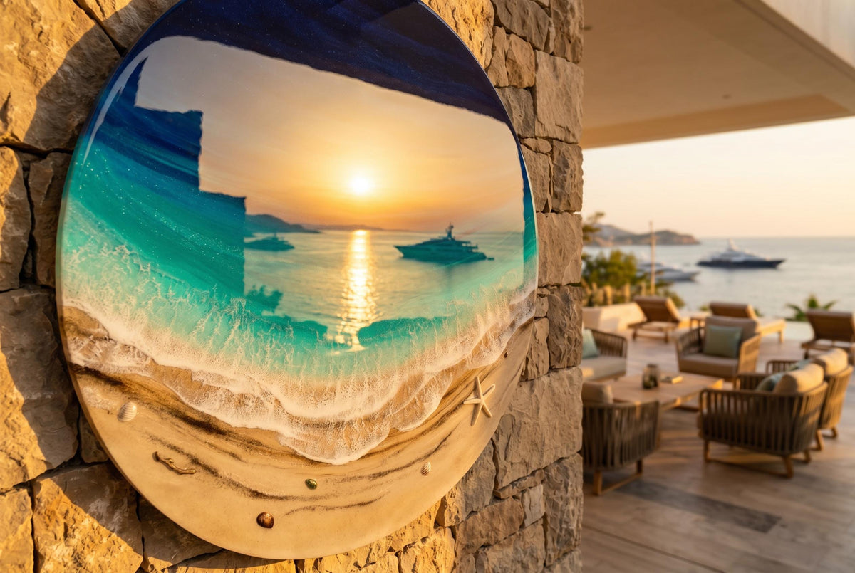 Large Resin Ocean Wall Art – 100cm Round Epoxy Wave Painting – XL 3D Beach Resin Art – Coastal Home Decor – Big Ocean Wall Hanging