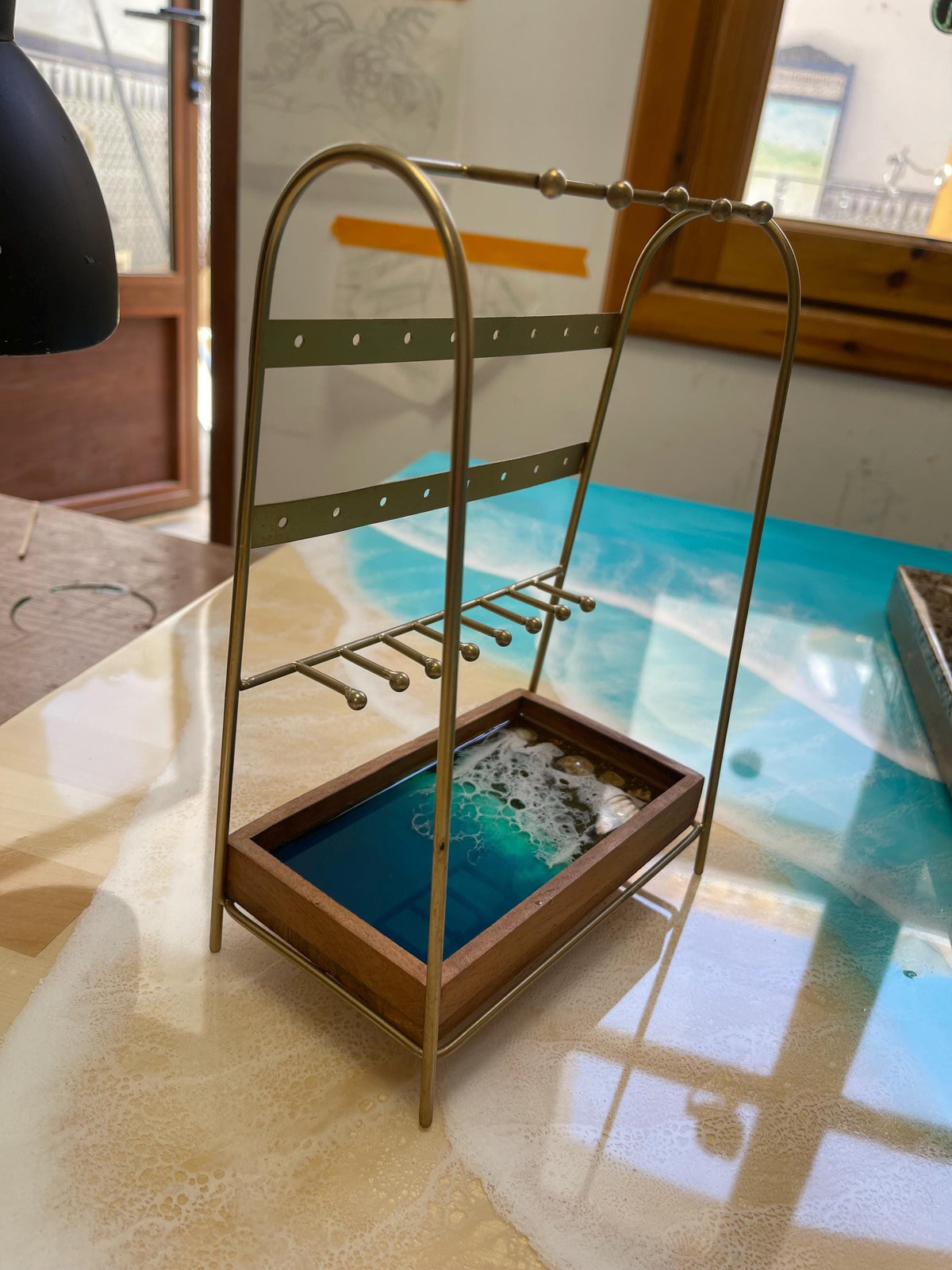 Ocean Resin Jewellery Stand | Coastal Jewellery Organiser | Handmade Beach Decor | Earring Holder | Necklace Display | Ocean Lover Gift