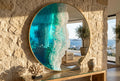 Large Round Resin Ocean Mirror 100 cm | Made to Order Coastal Wall Mirror | Handmade Resin Art Mirror | Gold Frame Statement Mirror