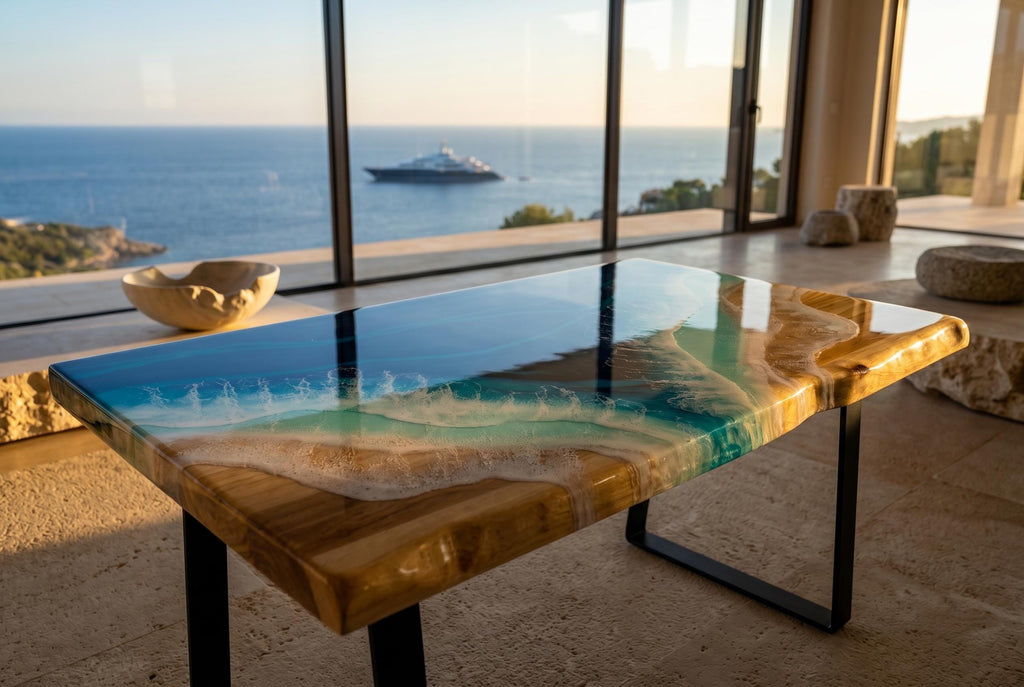 Large Epoxy Resin Ocean Coffee Table – Bespoke Coastal Art Furniture (120 cm)