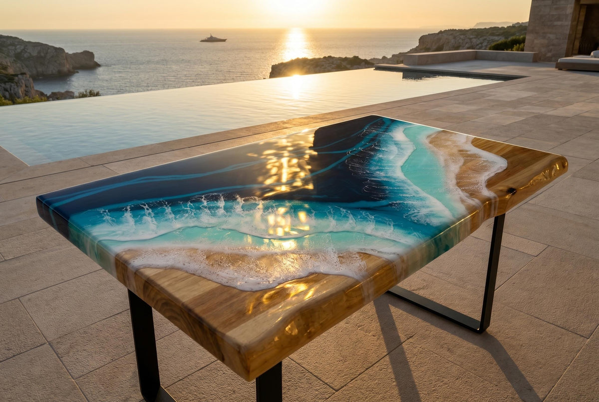 Large Epoxy Resin Ocean Coffee Table – Bespoke Coastal Art Furniture (120 cm)