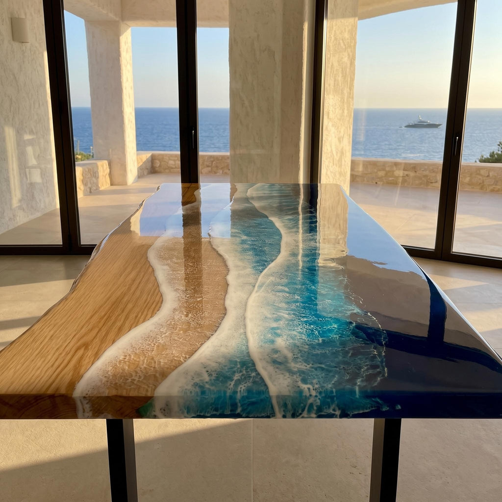 Large Ocean Resin Coffee Table | Luxury Coastal Statement Furniture | Handmade Solid Pine Resin Table | Beach House Decor