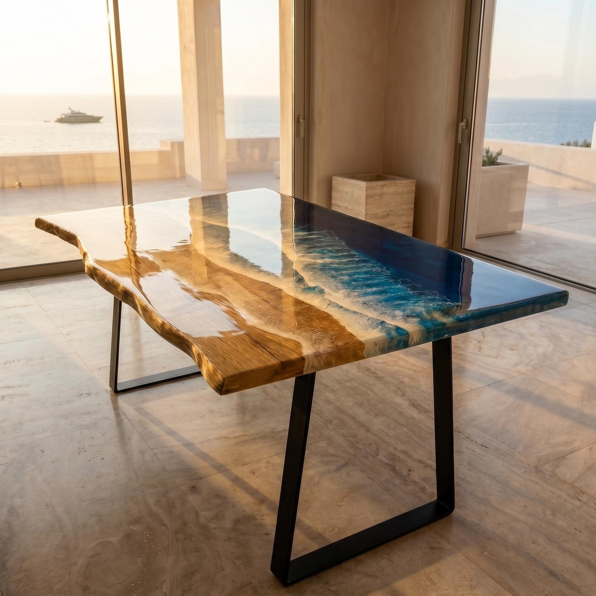 Large Ocean Resin Coffee Table | Luxury Coastal Statement Furniture | Handmade Solid Pine Resin Table | Beach House Decor