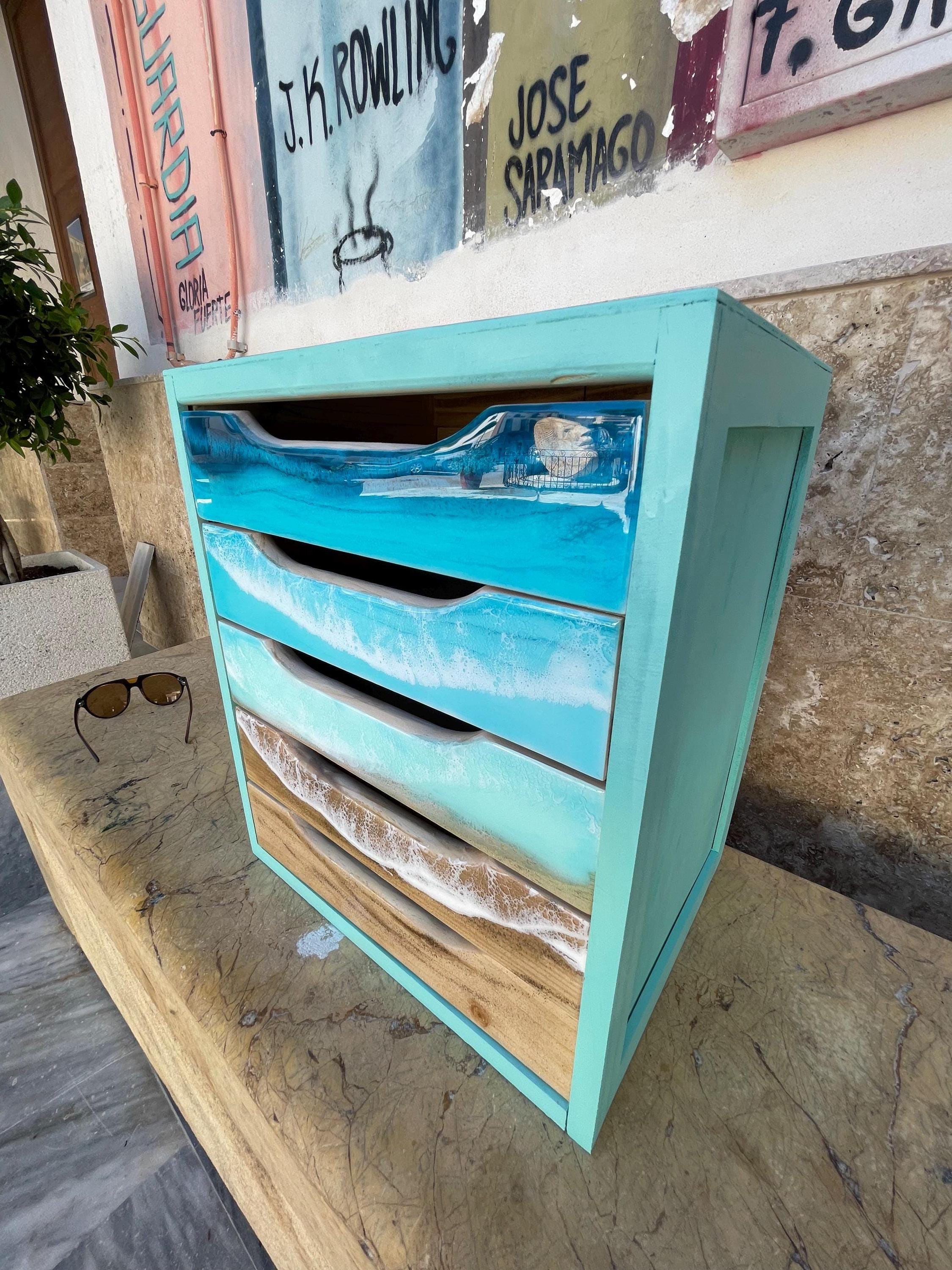 Ocean Resin Drawer Organizer | Coastal Desk Organizer | Beach House Storage Box | Handmade Ocean Decor | Luxury Coastal Bedroom Decor