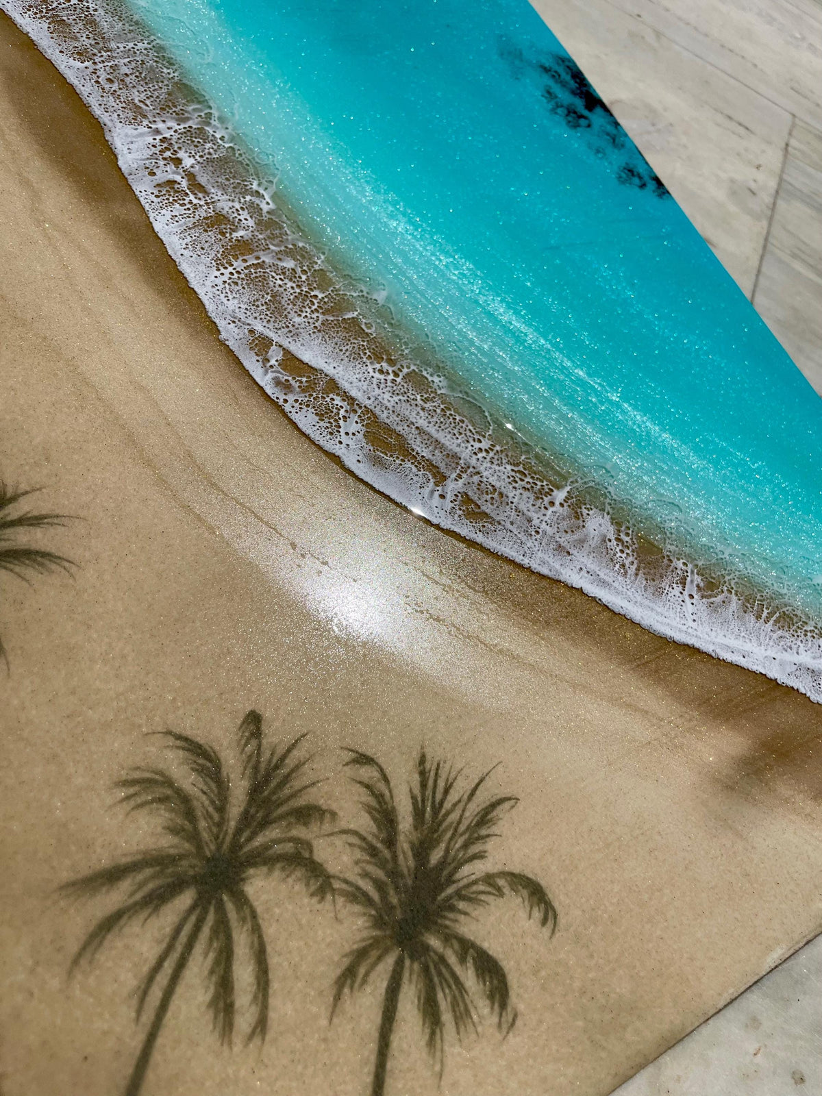 Luxury Resin Ocean Wall Art | Palm Shadow Collection | One of a Kind Coastal Artwork | Large Beach House Wall Decor | Handmade in Spain