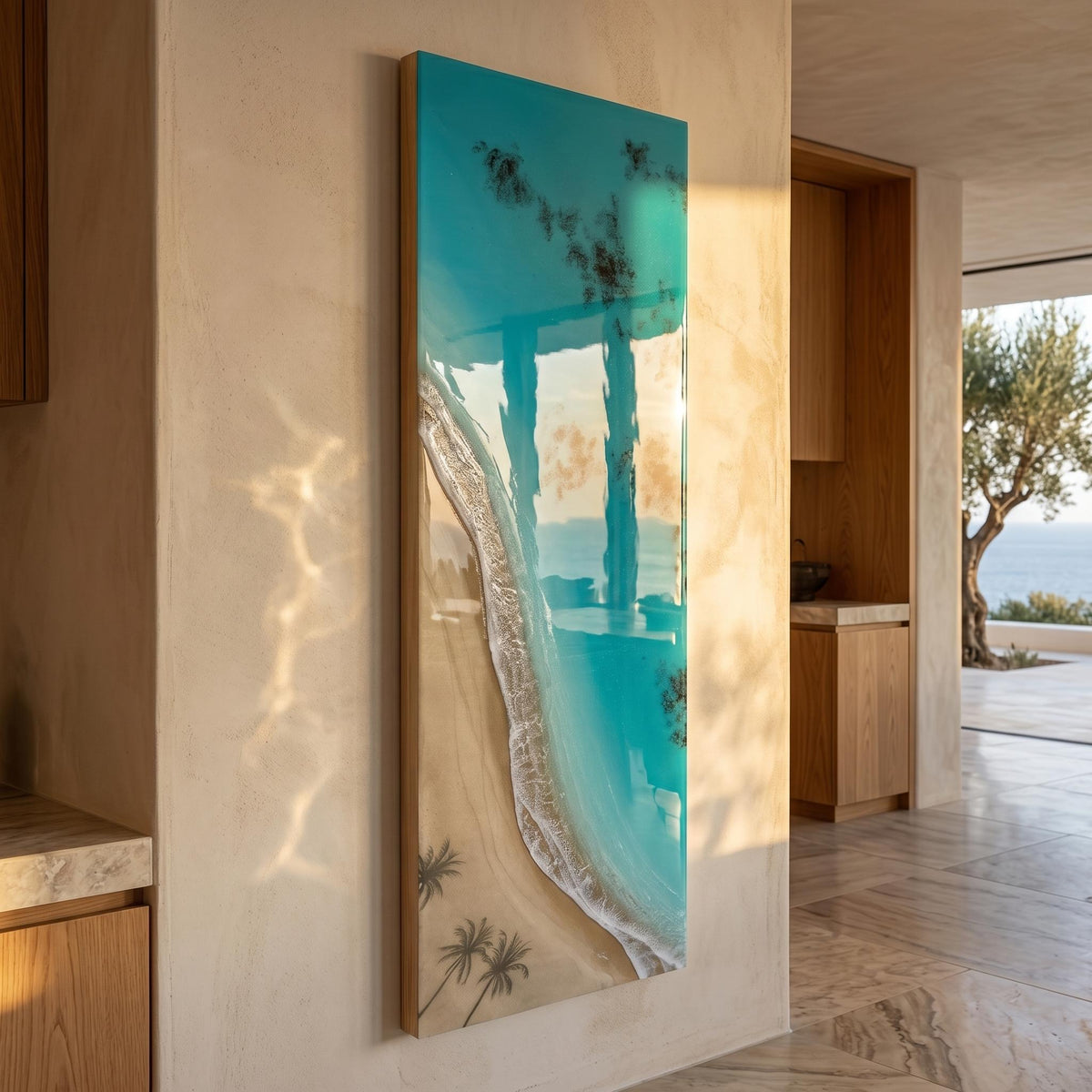 Luxury Resin Ocean Wall Art | Palm Shadow Collection | One of a Kind Coastal Artwork | Large Beach House Wall Decor | Handmade in Spain