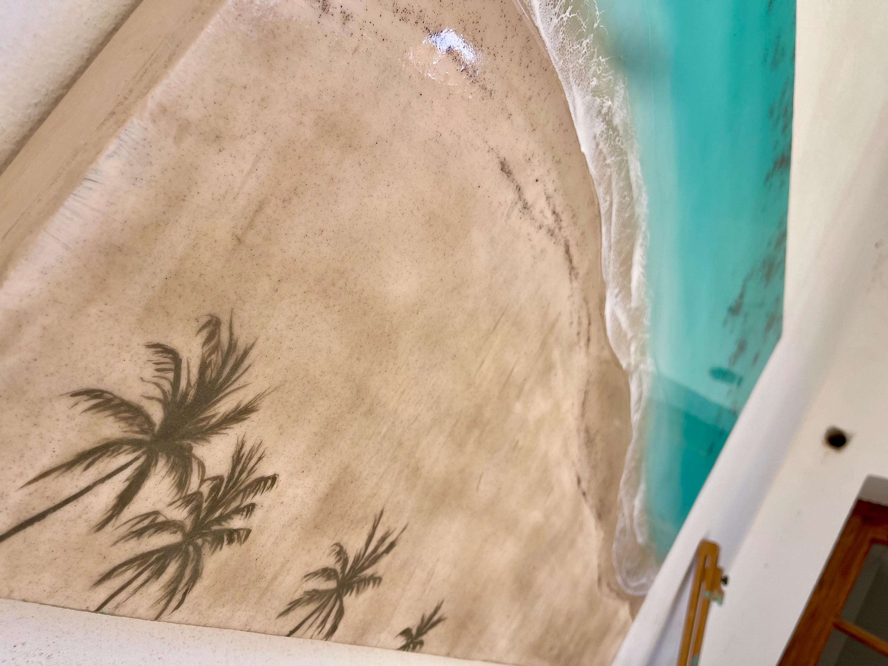 Large Luxury Resin Ocean Wall Art | Palm Shadow II | One of a Kind Coastal Artwork | Beach House Decor | Handmade in Spain
