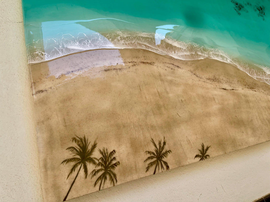 Large Luxury Resin Ocean Wall Art | Palm Shadow II | One of a Kind Coastal Artwork | Beach House Decor | Handmade in Spain