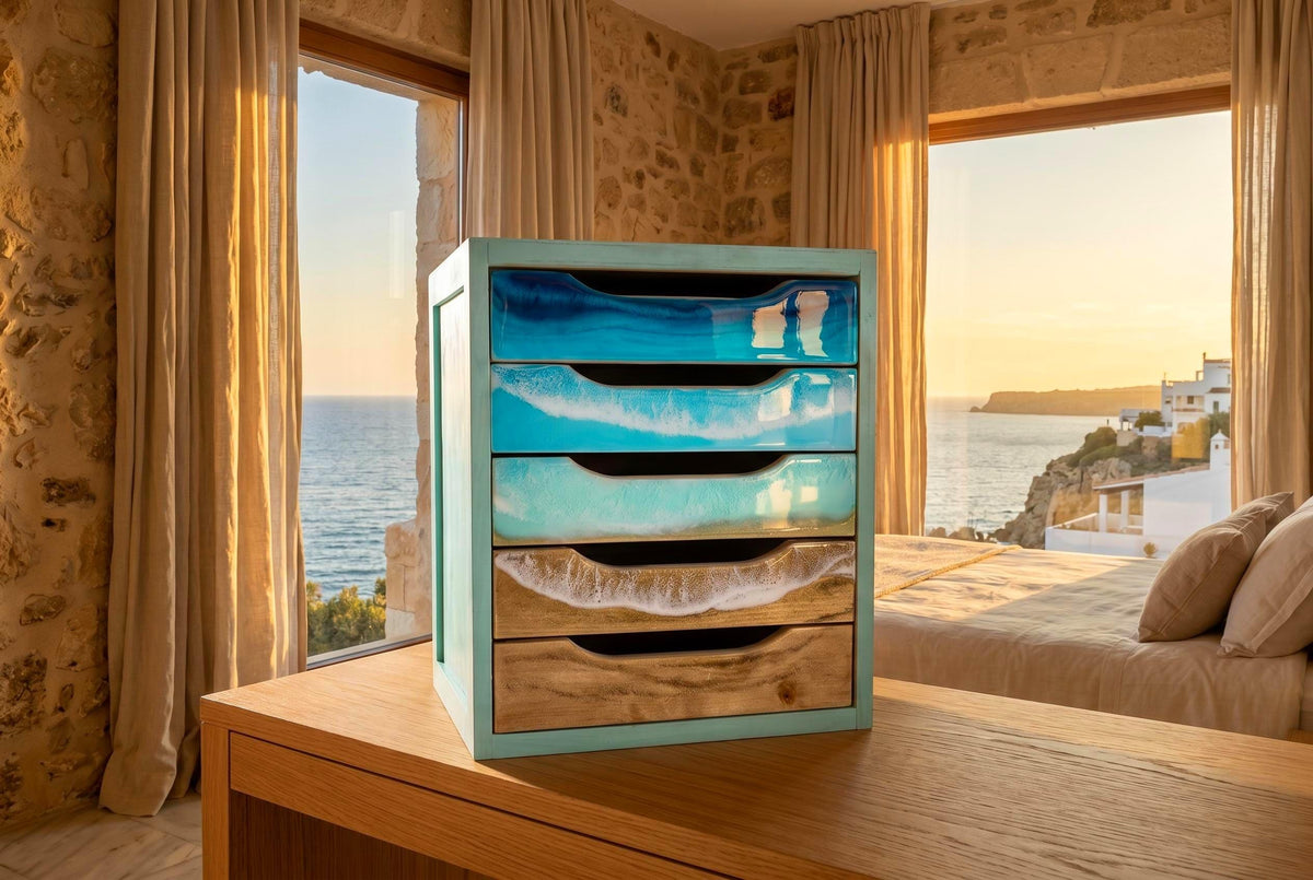 Ocean Resin Drawer Organizer | Coastal Desk Organizer | Beach House Storage Box | Handmade Ocean Decor | Luxury Coastal Bedroom Decor
