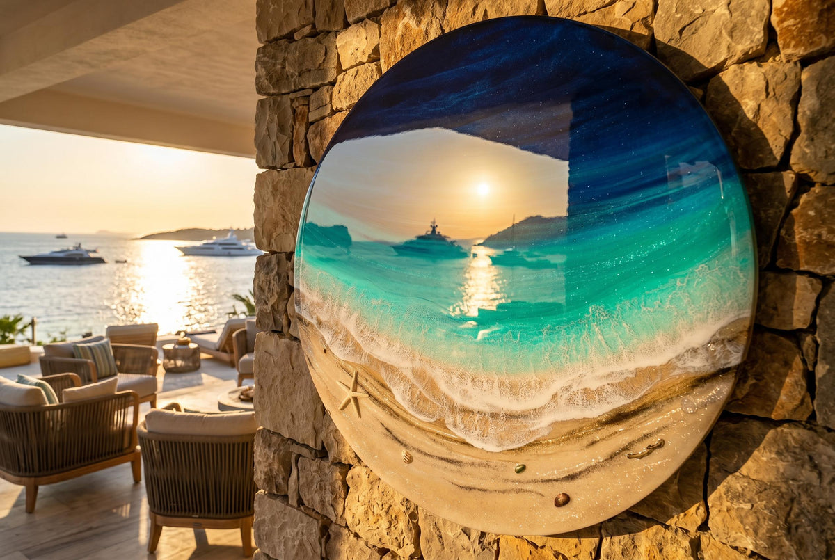Large Resin Ocean Wall Art – 100cm Round Epoxy Wave Painting – XL 3D Beach Resin Art – Coastal Home Decor – Big Ocean Wall Hanging