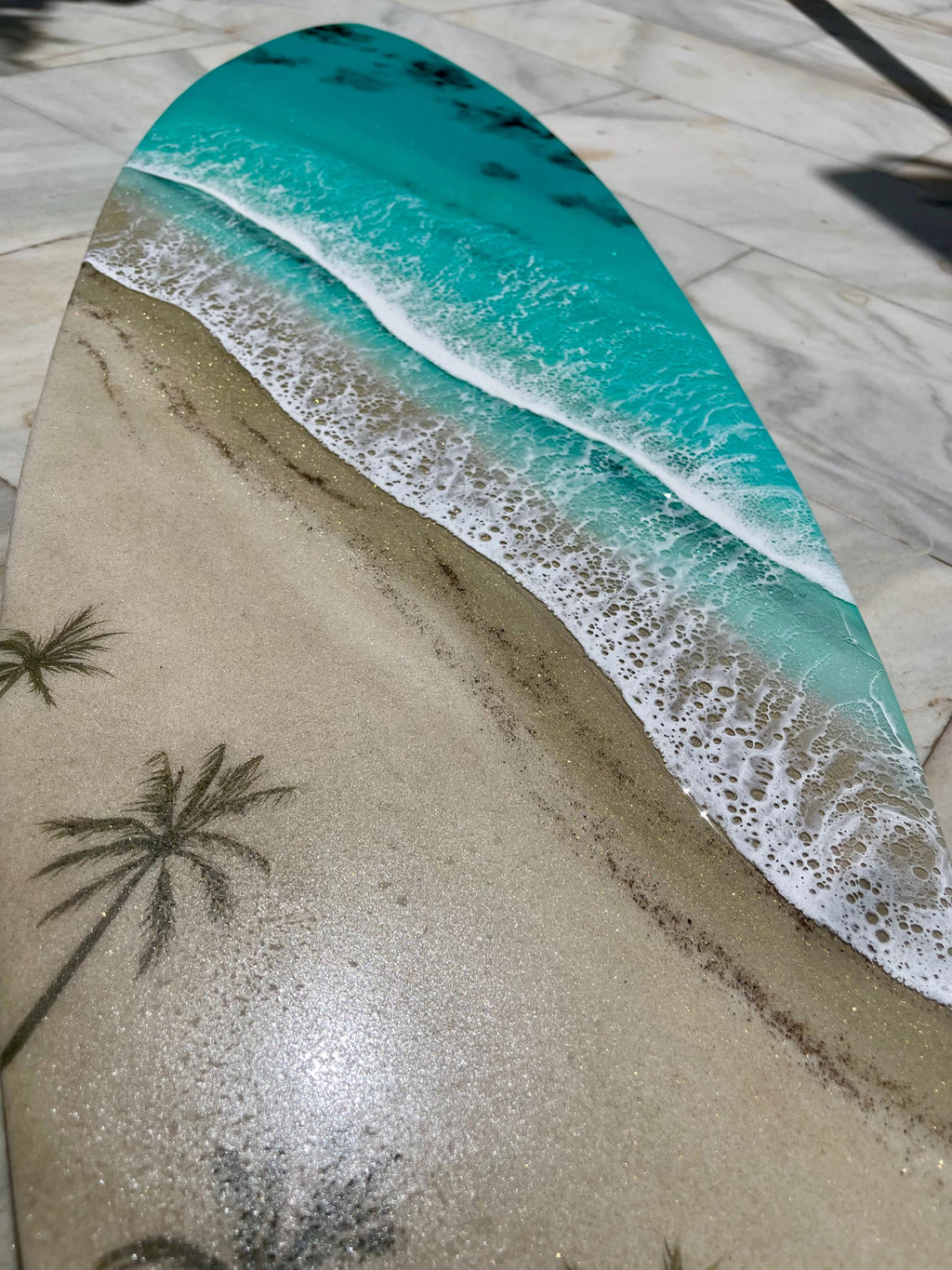 Surfboard Resin Wall Art | Palm Shadow Collection | Luxury Coastal Wall Decor | One of a Kind Ocean Artwork | Handmade Resin Art Spain