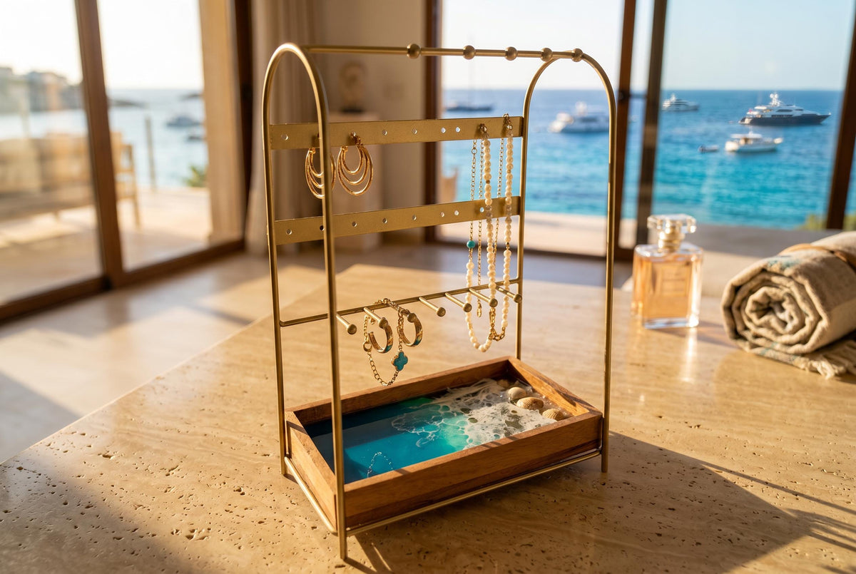 Ocean Resin Jewellery Stand | Coastal Jewellery Organiser | Handmade Beach Decor | Earring Holder | Necklace Display | Ocean Lover Gift